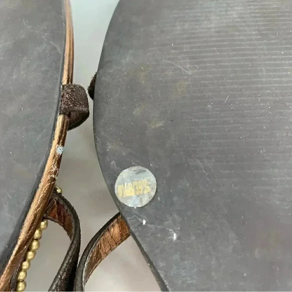 Jessica Simpson sandals 9.5 39.5 gloria bronze suede t-strap Bohemian wedge - Picture 7 of 15